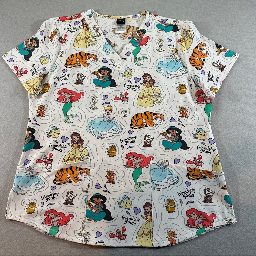 Disney Women's White Multi-Color Princess Print Top